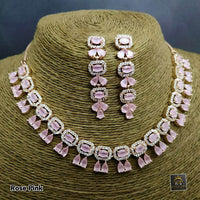 FS Collection AD Stone Gold Plated Choker Necklace Set