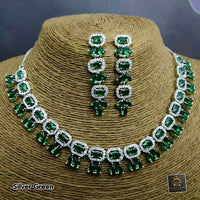 FS Collection AD Stone Silver Plated Choker Necklace Set