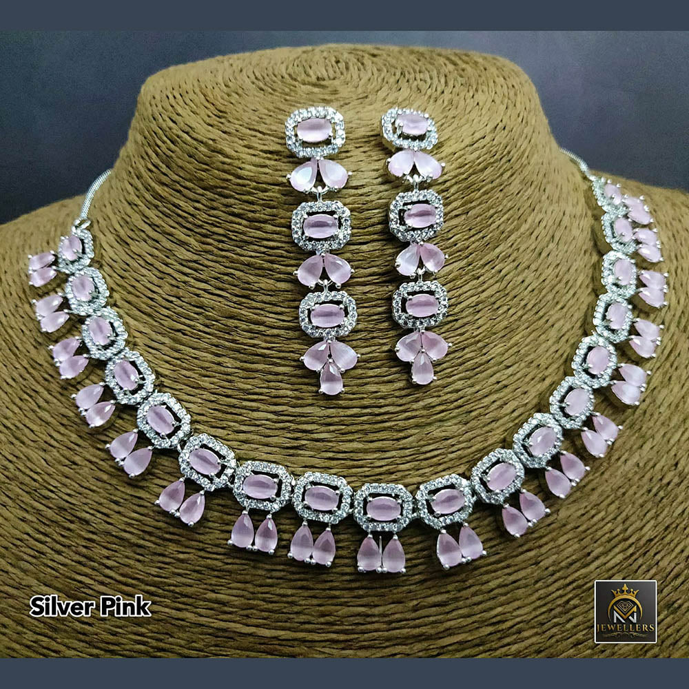 FS Collection AD Stone Silver Plated Choker Necklace Set