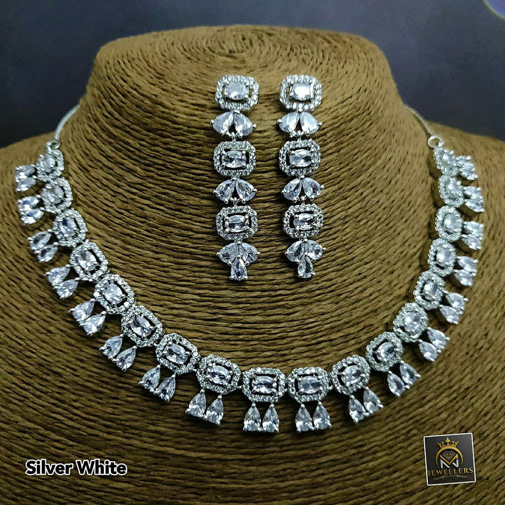 FS Collection AD Stone Silver Plated Choker Necklace Set