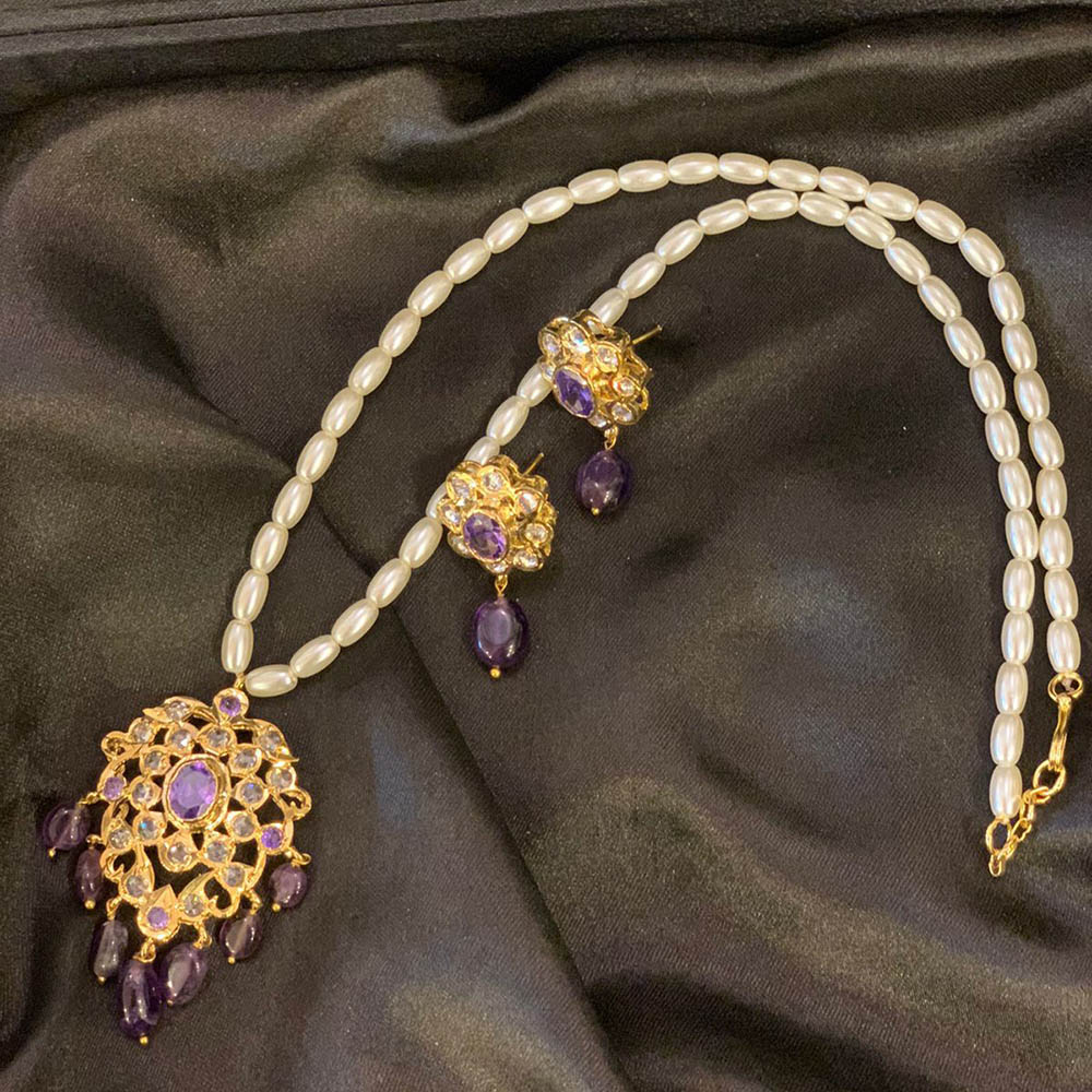 FS Collection Kundan Stone Gold Plated Long Necklace Set