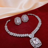 FS Collection AD Stone Silver Plated Choker Necklace Set