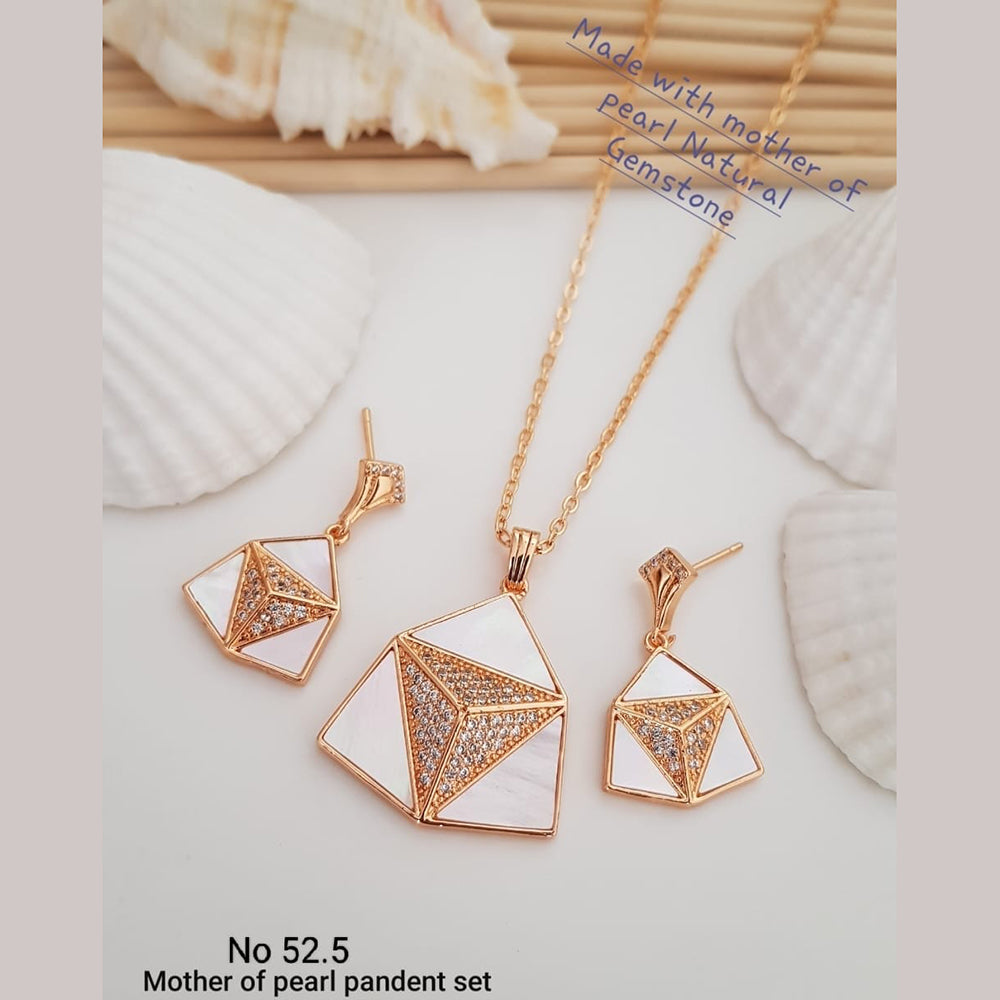 FS Collection Rose Gold Plated Mother Of Pearl Gemstone Pendant Set