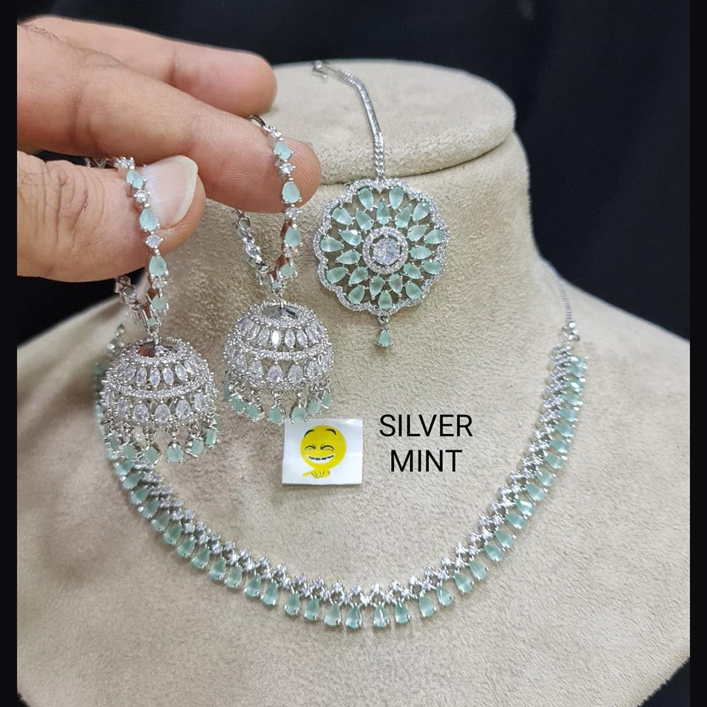 FS Collection AD Stone Silver Plated Choker Necklace Set