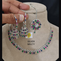 FS Collection AD Stone Silver Plated Choker Necklace Set