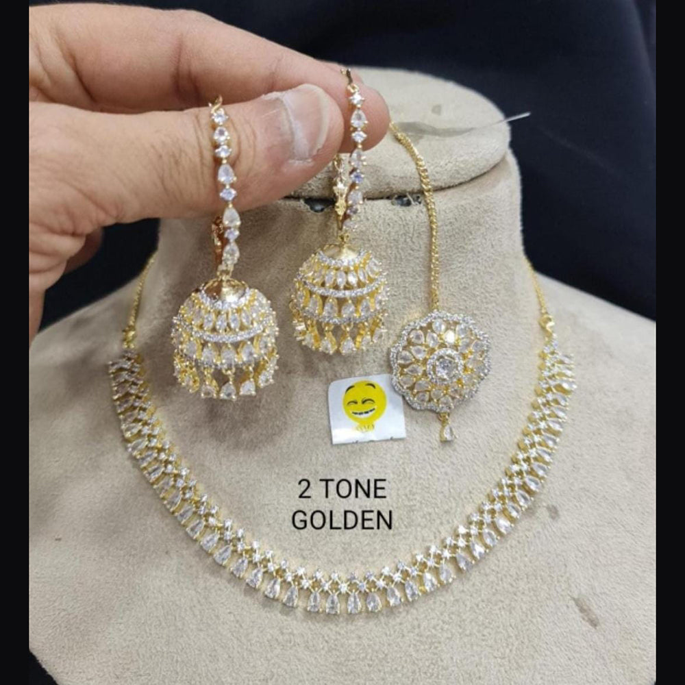 FS Collection AD Stone Gold Plated Choker Necklace Set