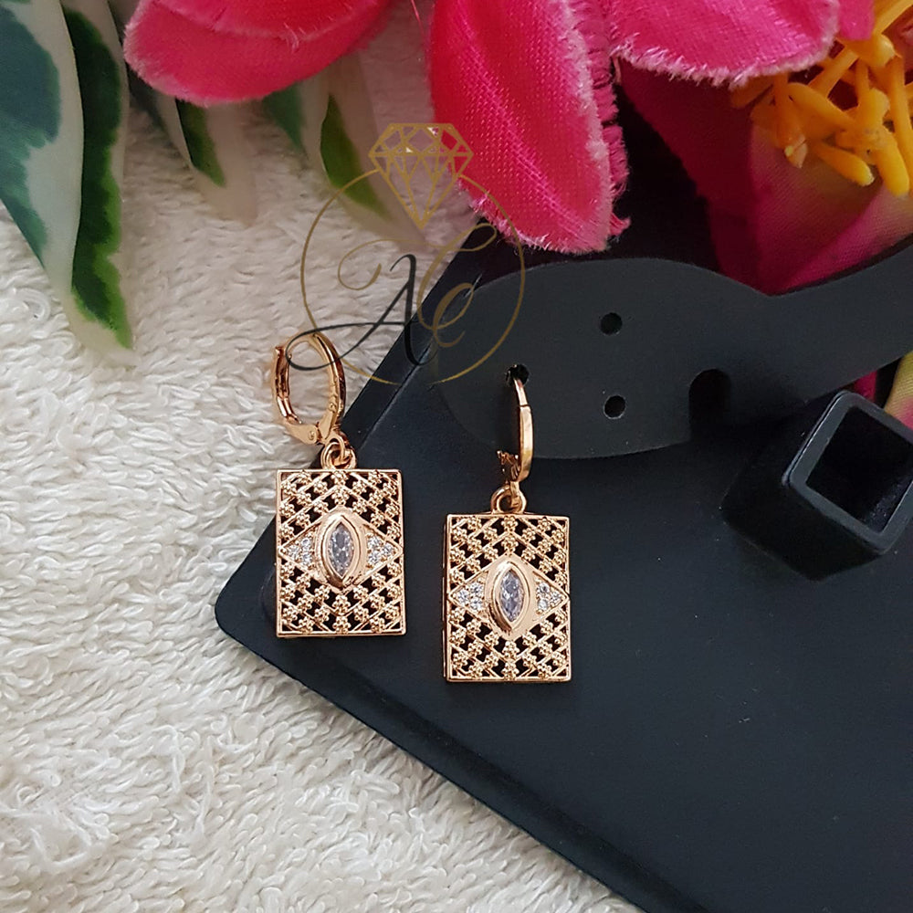 FS Collection Rose Gold Plated Ad Stone Dangler Earrings