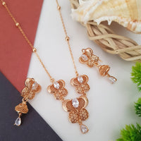 FS Collection Rose Gold Plated Crystal Stone Pendant Set