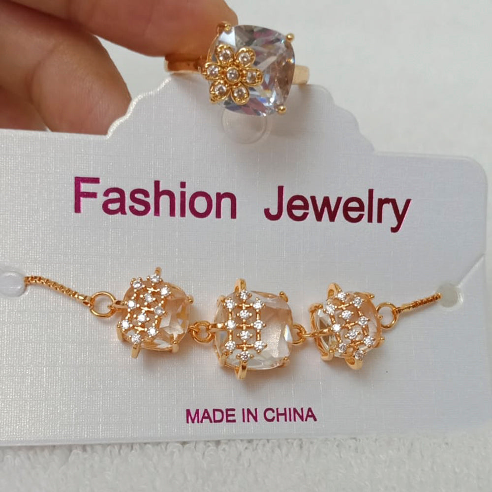 FS Collection Gold Plated Bracelet & Ring Combo