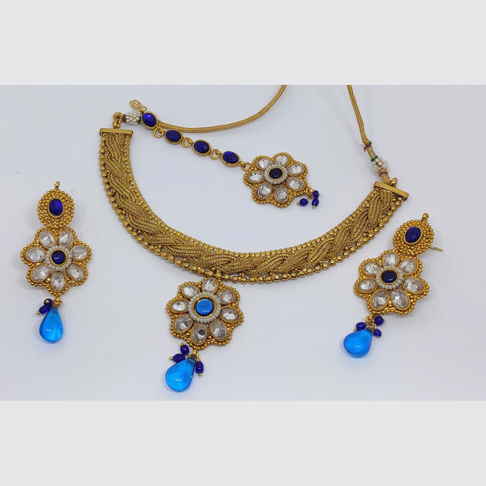 FS Collection Crystal Stone Gold Plated Choker Necklace Set