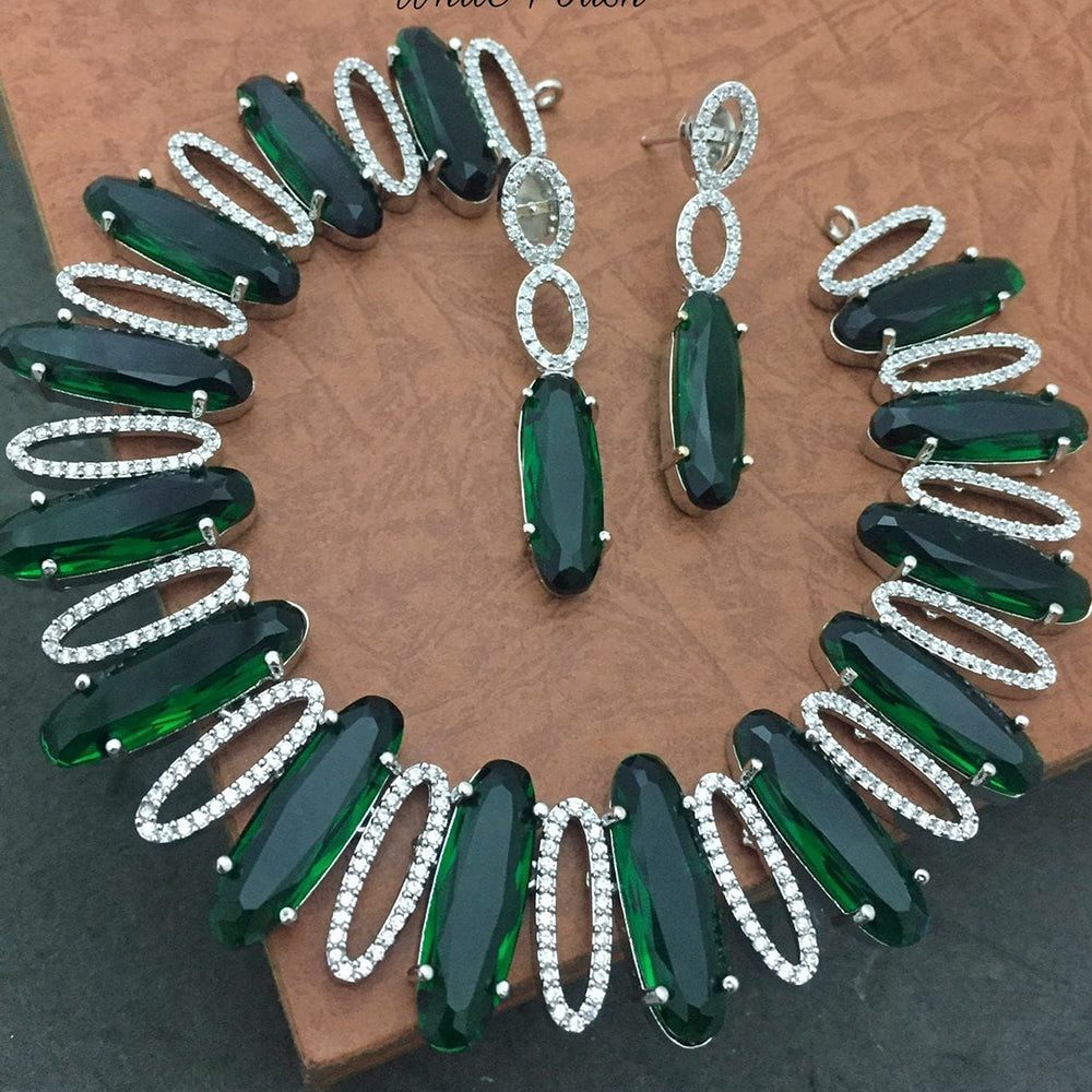 FS Collection AD Stone Silver Plated Necklace Set