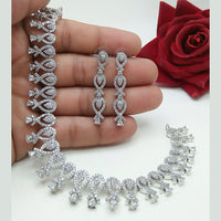 FS Collection Silver Plated AD Stone Choker Necklace Set