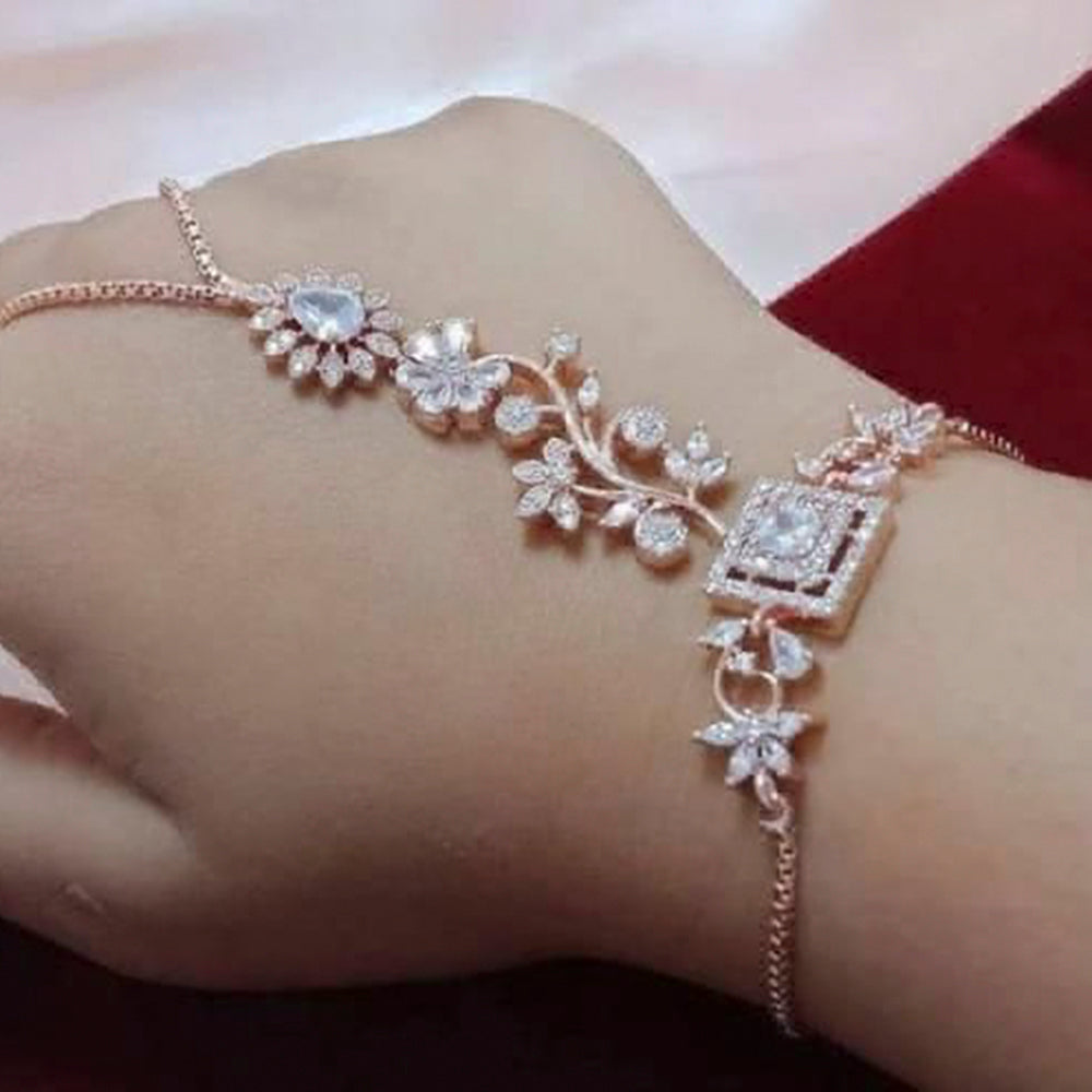 FS Collection Rose Gold Plated AD Stone Hand Harness