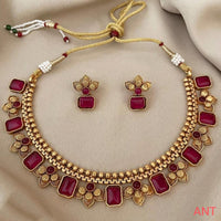 FS Collection Gold Plated Pota Stone Choker Necklace Set