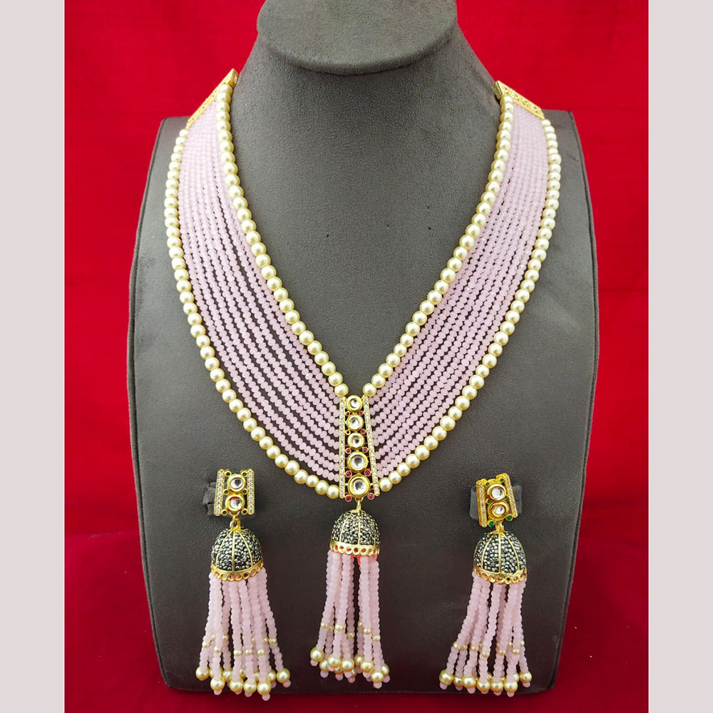 FS Collection Gold Plated Pearl Long Necklace Set