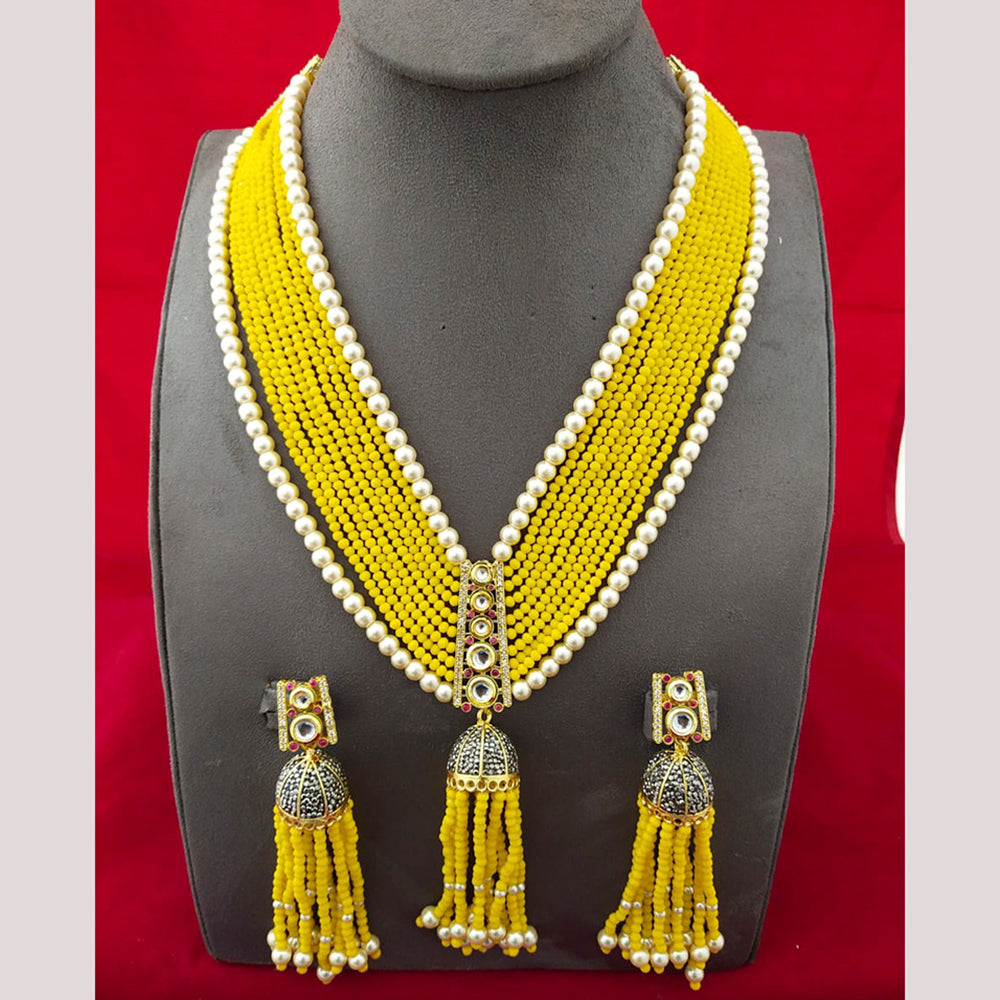 FS Collection Gold Plated Pearl Long Necklace Set