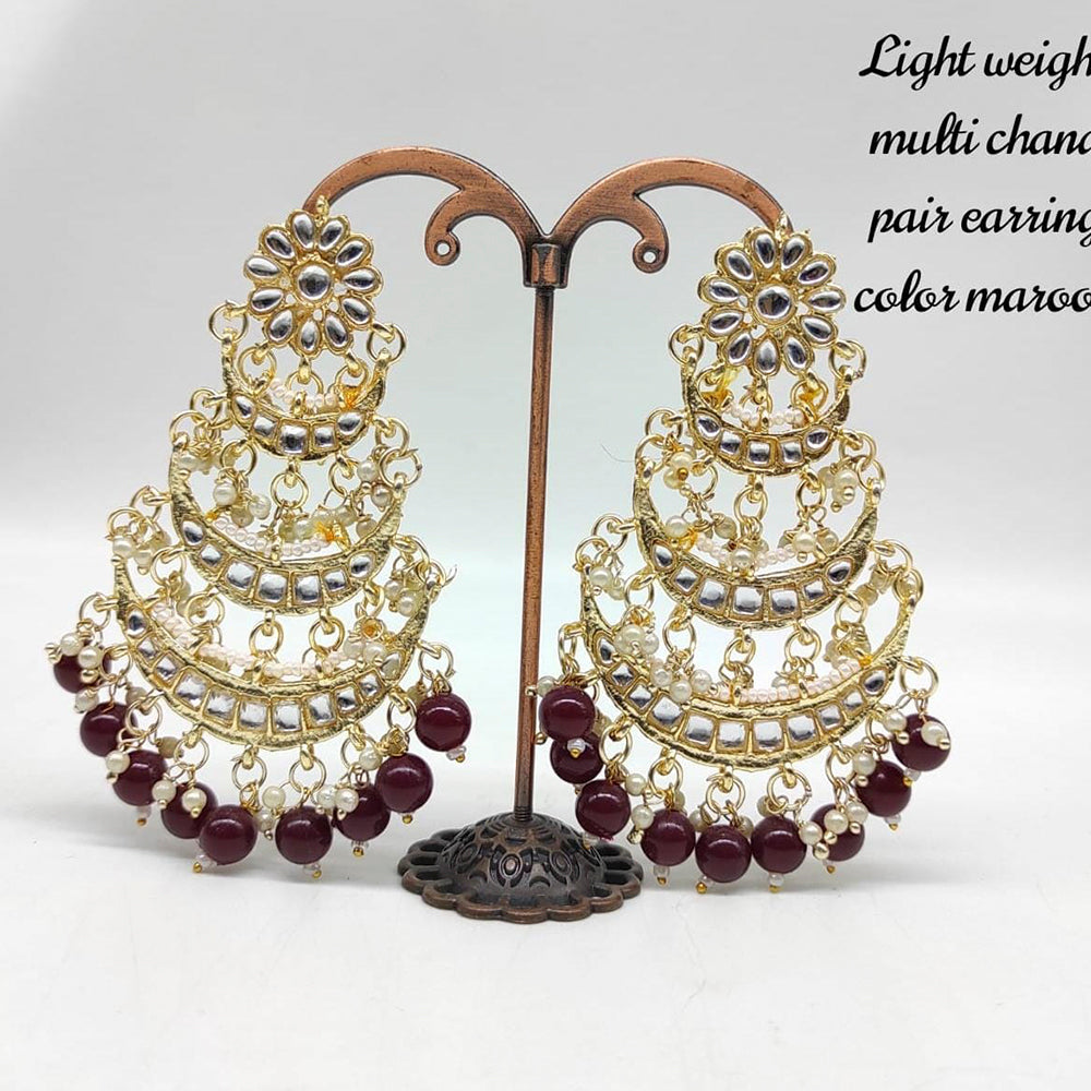 FS Collection Gold Plated Kundan Stone & Baeds Dangler Earrings