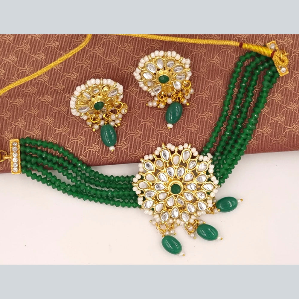 FS Collection Gold Plated Kundan Stone & Beads Choker Necklace Set