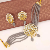 FS Collection Gold Plated Kundan Stone & Beads Choker Necklace Set