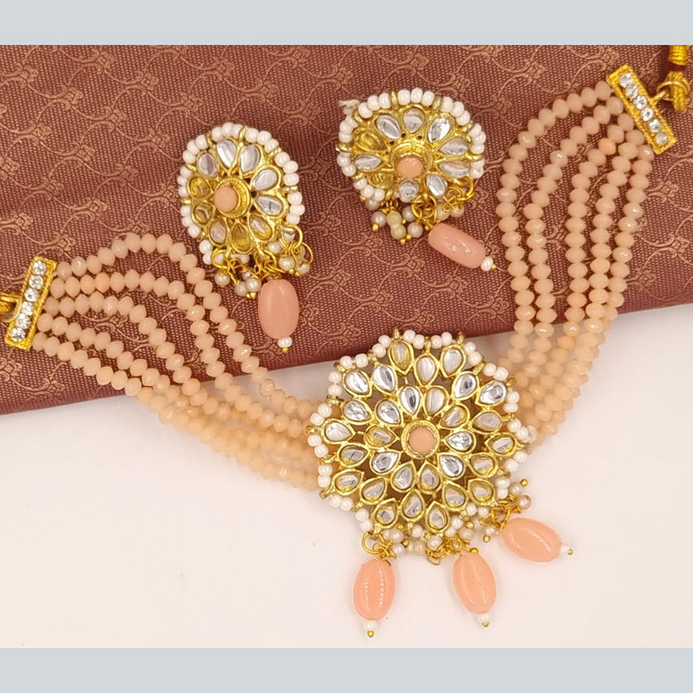 FS Collection Gold Plated Kundan Stone & Beads Choker Necklace Set