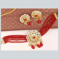 FS Collection Gold Plated Kundan Stone & Beads Choker Necklace Set