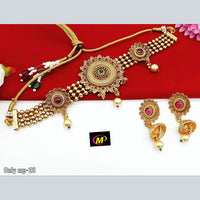 FS Collection Gold Plated Pota Stone Choker Necklace Set