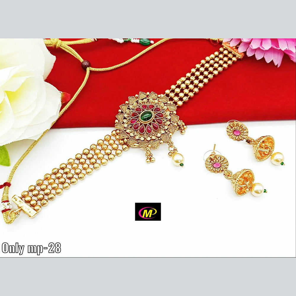 FS Collection Gold Plated Pota Stone Choker Necklace Set