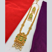 FS Collection Gold Plated Kundan Stone Long Necklace Set