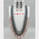 FS Collection Silver Plated Kundan Stone & Beads Long Necklace
