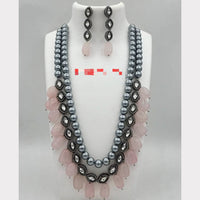 FS Collection Silver Plated Kundan Stone & Beads Long Necklace