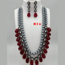 FS Collection Silver Plated Kundan Stone & Beads Long Necklace