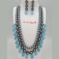 FS Collection Silver Plated Kundan Stone & Beads Long Necklace