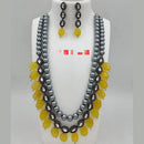 FS Collection Silver Plated Kundan Stone & Beads Long Necklace