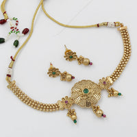 FS Collection Gold Plated Pota Stone Choker Necklace Set