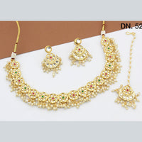 FS Collection Gold Plated Kundan Stone & Pearl Choker Necklace Set With Mangtikka