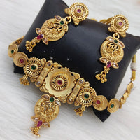 FS Collection Gold Plated Pota Stone Choker Necklace Set