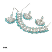 FS Collection Silver Plated Kundan & Crystal Stone Choker Necklace Set