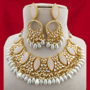 FS Collection Gold Plated Kundan Stone & Beads Choker Necklace Set