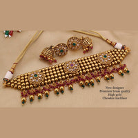 FS Collection Gold Plated Pota Stone Choker Necklace Set