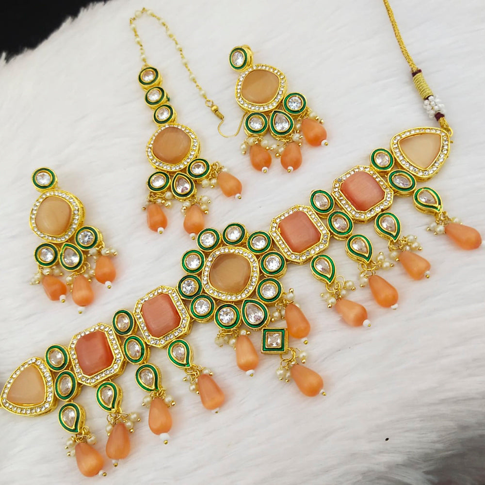 FS Collection Gold Plated Kundan & Crystal Stone Choker Necklace Set