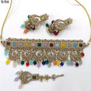 FS Collection Gold Plated Crystal Stone & Beads Choker Necklace Set