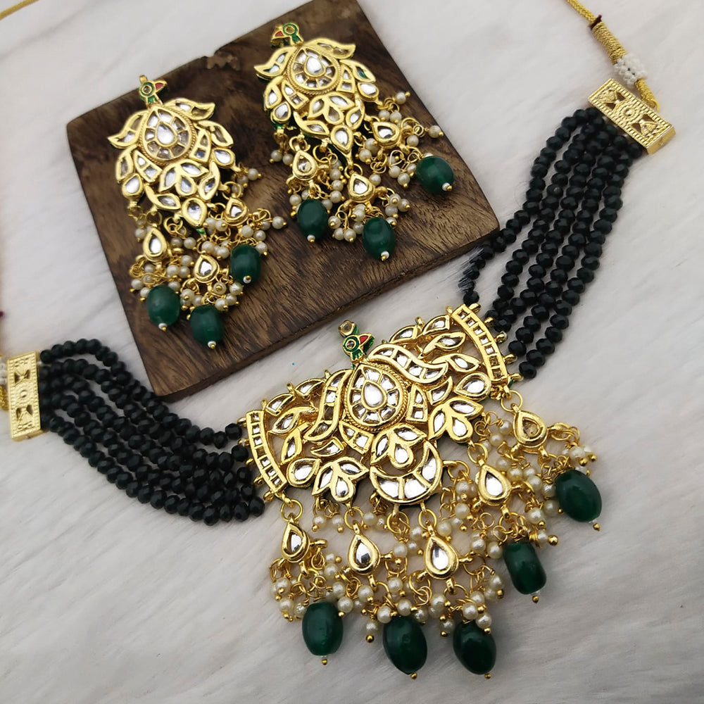 FS Collection Gold Plated Kundan Stone & Beads Choker Necklace Set