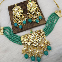 FS Collection Gold Plated Kundan Stone & Beads Choker Necklace Set