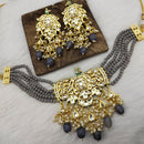 FS Collection Gold Plated Kundan Stone & Beads Choker Necklace Set