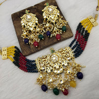 FS Collection Gold Plated Kundan Stone & Beads Choker Necklace Set