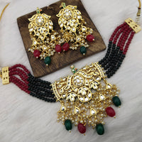 FS Collection Gold Plated Kundan Stone & Beads Choker Necklace Set