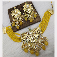 FS Collection Gold Plated Kundan Stone & Beads Choker Necklace Set