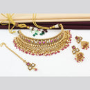 FS Collection Gold Plated Kundan Stone & Beads Choker Necklace Set