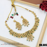 FS Collection Copper Gold Plated Pota Stone Choker Necklace Set