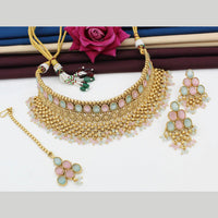 FS Collection Gold Plated Pota Stone Choker Necklace Set With Mangtikka